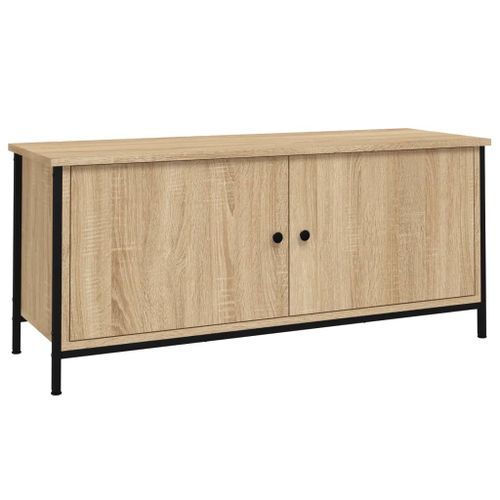 Meuble TV avec portes chêne sonoma 102x35x45 cm bois ingénierie - Photo n°2; ?>