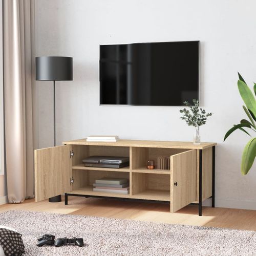 Meuble TV avec portes chêne sonoma 102x35x45 cm bois ingénierie - Photo n°3; ?>