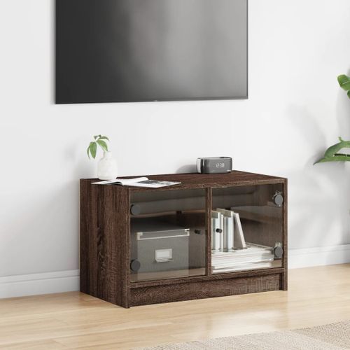 Meuble TV avec portes en verre chêne marron 68x37x42 cm - Photo n°3; ?>