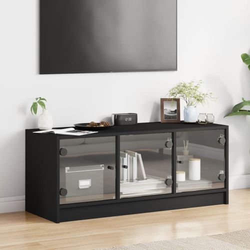 Meuble TV avec portes en verre noir 102x37x42 cm - Photo n°3; ?>