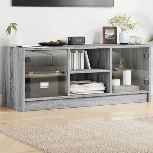 Meuble TV avec portes en verre sonoma gris 102x37x42 cm - Photo n°2; ?>