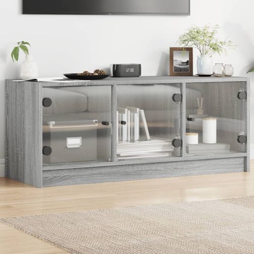 Meuble TV avec portes en verre sonoma gris 102x37x42 cm - Photo n°2; ?>