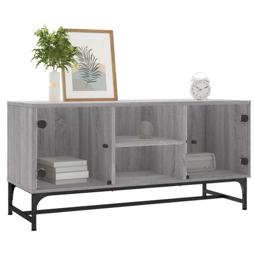 Meuble TV avec portes en verre sonoma gris 102x37x50 cm - Photo n°3; ?>