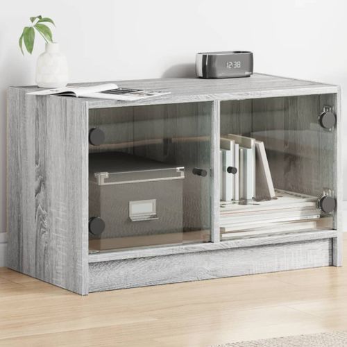 Meuble TV avec portes en verre sonoma gris 68x37x42 cm - Photo n°2; ?>