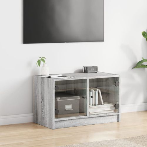 Meuble TV avec portes en verre sonoma gris 68x37x42 cm - Photo n°3; ?>