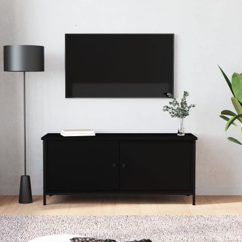 Meuble TV avec portes noir 102x35x45 cm bois d'ingénierie - Photo n°2; ?>