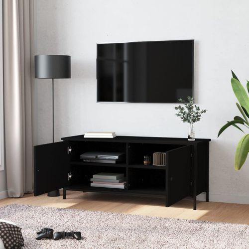 Meuble TV avec portes noir 102x35x45 cm bois d'ingénierie - Photo n°3; ?>