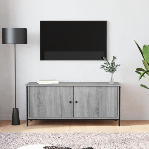 Meuble TV avec portes sonoma gris 102x35x45cm bois d'ingénierie - Photo n°2; ?>