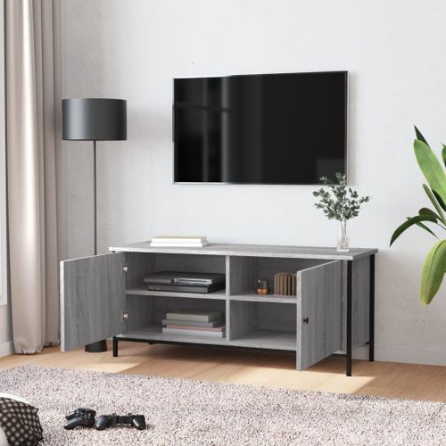 Meuble TV avec portes sonoma gris 102x35x45cm bois d'ingénierie - Photo n°3; ?>