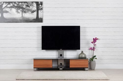Meuble TV avec support écran verre trempé et bois foncé Mood - Photo n°2; ?>