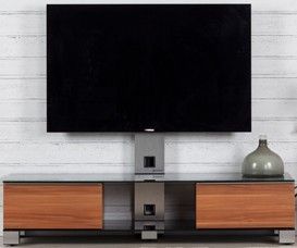 Meuble TV avec support écran verre trempé et bois foncé Mood - Photo n°3; ?>