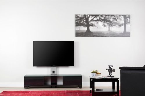 Meuble TV avec support écran verre trempé et laqué noir Mood - Photo n°2; ?>
