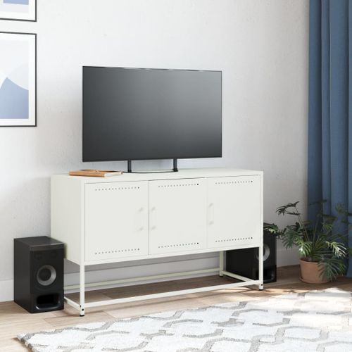 Meuble TV blanc 100,5x39x60,5 cm acier - Photo n°3; ?>