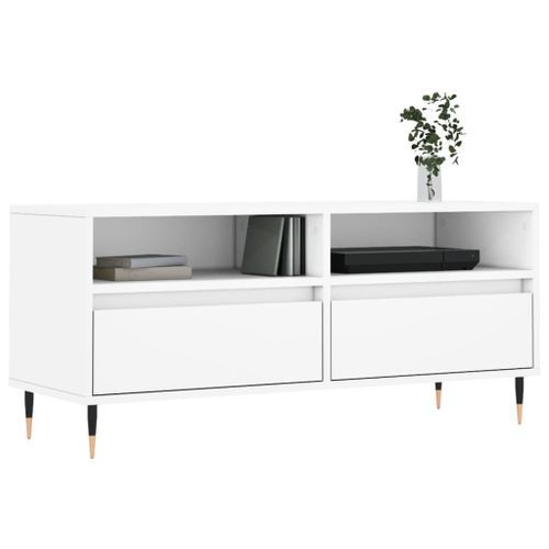 Meuble TV blanc 100x34,5x44,5 cm bois d'ingénierie - Photo n°3; ?>