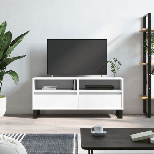 Meuble TV blanc 100x34,5x44,5 cm bois d'ingénierie - Photo n°2; ?>