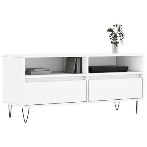 Meuble TV blanc 100x34,5x44,5 cm bois d'ingénierie - Photo n°3; ?>