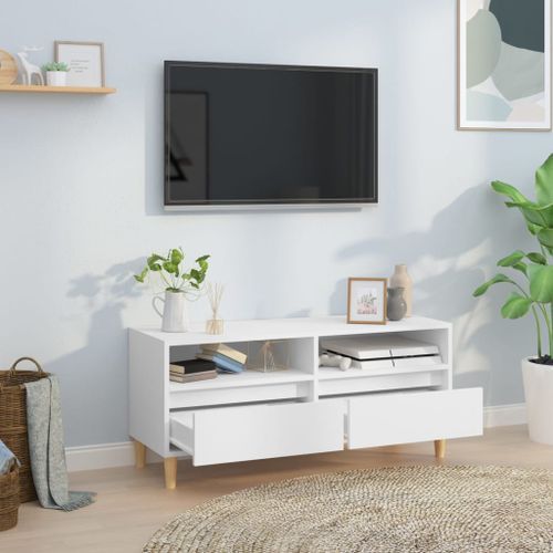 Meuble TV blanc 100x34,5x44,5 cm bois d'ingénierie - Photo n°3; ?>