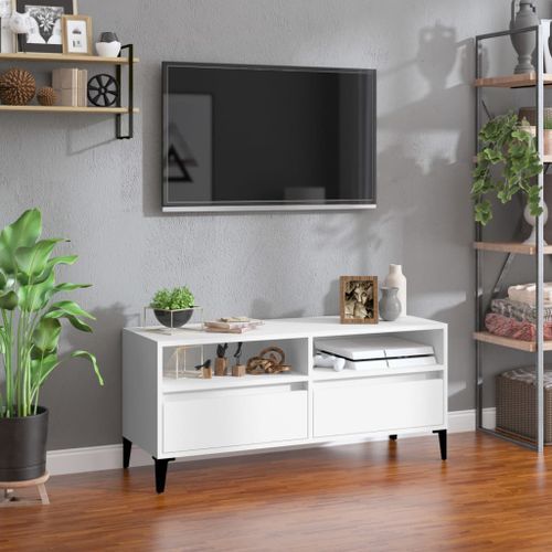 Meuble TV blanc 100x34,5x44,5 cm bois d'ingénierie - Photo n°2; ?>