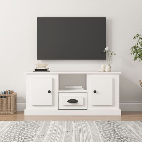 Meuble TV blanc 100x35,5x45 cm bois d'ingénierie - Photo n°2; ?>