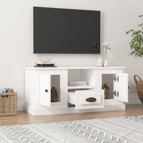 Meuble TV blanc 100x35,5x45 cm bois d'ingénierie - Photo n°3; ?>