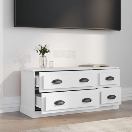 Meuble TV blanc 100x35,5x45 cm bois d'ingénierie - Photo n°3; ?>