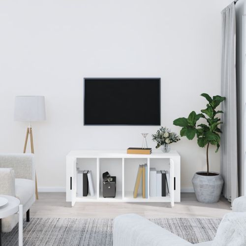 Meuble TV Blanc 100x35x40 cm Bois d'ingénierie - Photo n°3; ?>