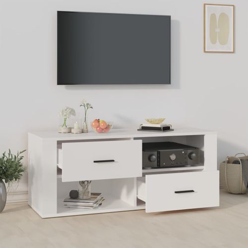 Meuble TV Blanc 100x35x40 cm Bois d'ingénierie - Photo n°3; ?>