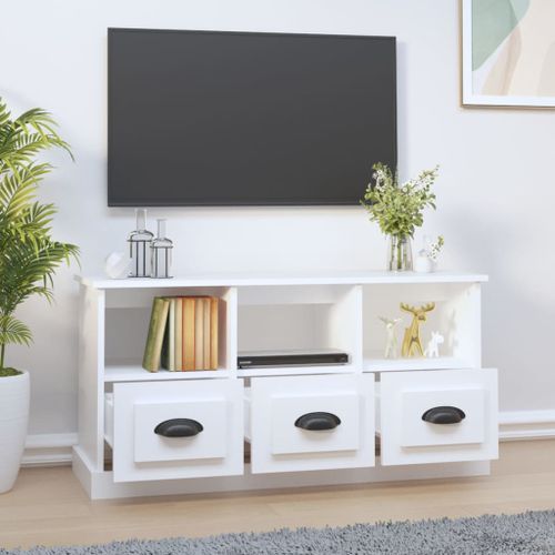 Meuble TV blanc 100x35x50 cm bois d'ingénierie - Photo n°3; ?>