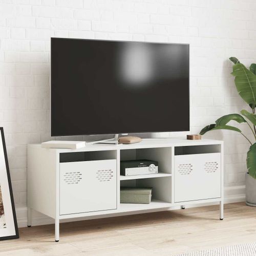 Meuble TV blanc 101,5x39x43,5 cm acier laminé à froid - Photo n°3; ?>