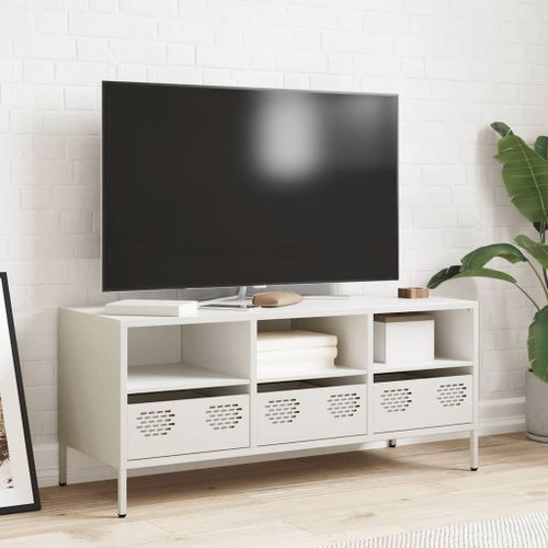 Meuble TV blanc 101,5x39x43,5 cm acier laminé à froid - Photo n°3; ?>