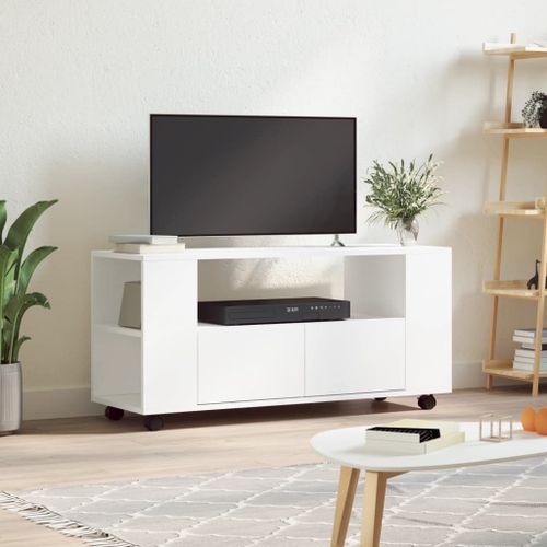 Meuble TV blanc 102x34,5x43 cm bois d'ingénierie - Photo n°2; ?>