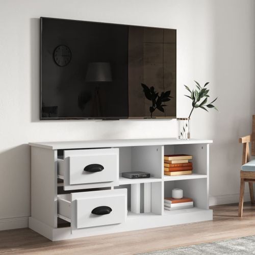 Meuble TV blanc 102x35,5x47,5 cm bois d'ingénierie - Photo n°3; ?>