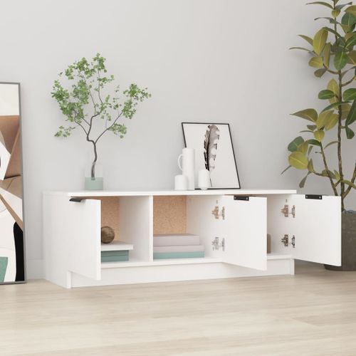 Meuble TV Blanc 102x35x36,5 cm Bois d'ingénierie - Photo n°3; ?>