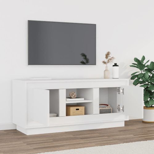 Meuble TV blanc 102x35x45 cm bois d'ingénierie - Photo n°3; ?>