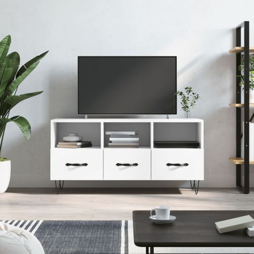 Meuble TV blanc 102x36x50 cm bois d'ingénierie - Photo n°2; ?>