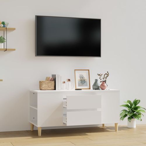 Meuble TV Blanc 102x44,5x50 cm Bois d'ingénierie - Photo n°2; ?>