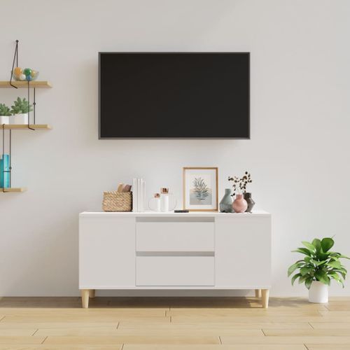 Meuble TV Blanc 102x44,5x50 cm Bois d'ingénierie - Photo n°3; ?>