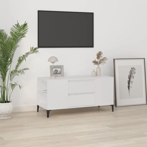 Meuble TV Blanc 102x44,5x50 cm Bois d'ingénierie - Photo n°2; ?>