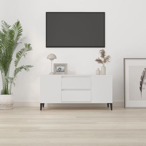 Meuble TV Blanc 102x44,5x50 cm Bois d'ingénierie - Photo n°3; ?>