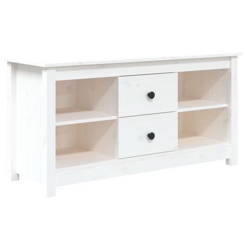 Meuble TV Blanc 103x36,5x52 cm Bois de pin massif - Photo n°2; ?>