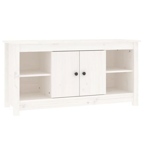 Meuble TV Blanc 103x36,5x52 cm Bois de pin massif - Photo n°2; ?>