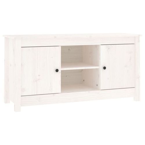 Meuble TV Blanc 103x36,5x52 cm Bois de pin massif - Photo n°2; ?>