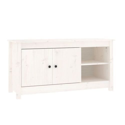 Meuble TV Blanc 103x36,5x52 cm Bois de pin massif - Photo n°2; ?>