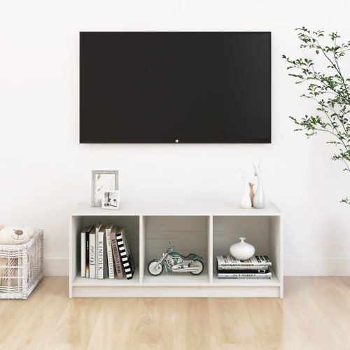 Meuble TV Blanc 104x33x41 cm Bois de pin massif - Photo n°2; ?>