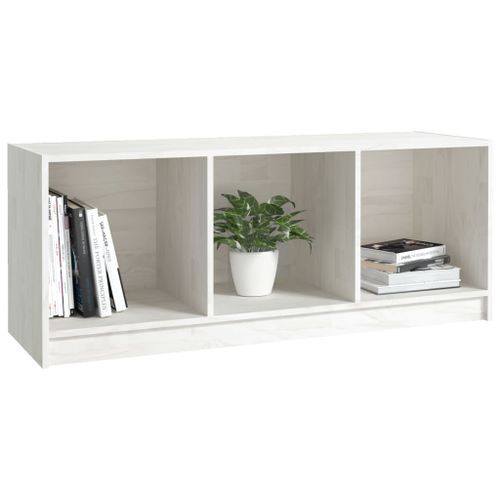 Meuble TV Blanc 104x33x41 cm Bois de pin massif - Photo n°3; ?>