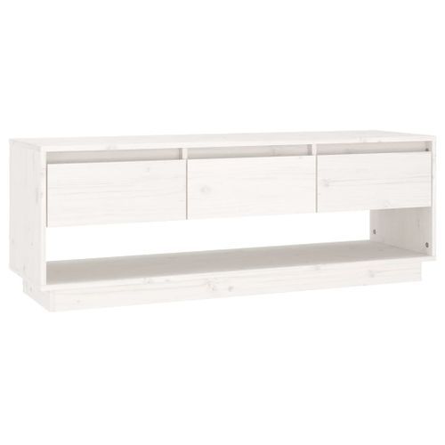 Meuble TV Blanc 110,5x34x40 cm Bois de pin massif - Photo n°2; ?>