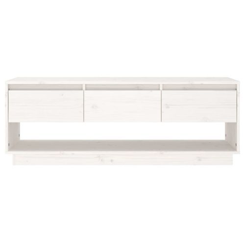 Meuble TV Blanc 110,5x34x40 cm Bois de pin massif - Photo n°3; ?>