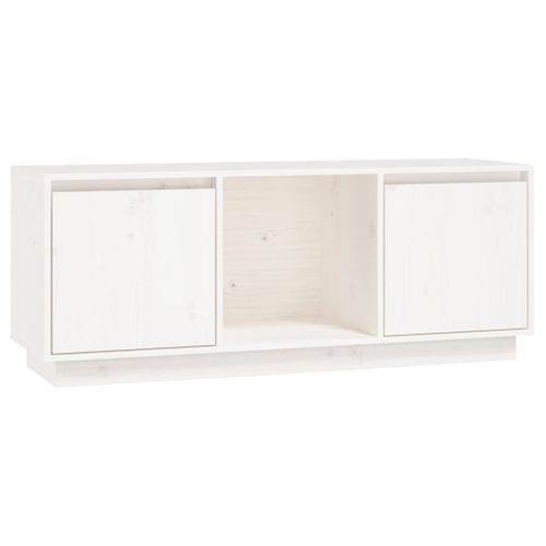 Meuble TV Blanc 110,5x35x44 cm Bois de pin massif - Photo n°2; ?>