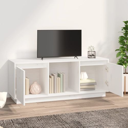 Meuble TV Blanc 110,5x35x44 cm Bois de pin massif - Photo n°3; ?>