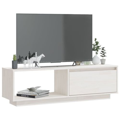 Meuble TV Blanc 110x30x33,5 cm Bois de pin massif - Photo n°2; ?>